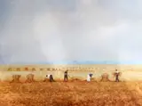 Harvesters at work by John Bond, watercolour, sold Feb 2015