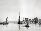3 etchings,Medina River; Entrance to Portsmouth Harbour and Yarmouth,all signed in pencil,largest 7.5 x 9.75in by Harold Wyllie, pencil, sold Feb 2015
