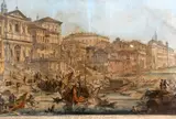 Veduta del Porto di Ripetta and town square with fountain,15 x 23.5in by Giovanni Battista Piranesi, print (other), sold Feb 2015