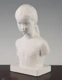 A plaster bust of a young girl, on rectangular plinth base by Gunnar Nilsson, sculpture, sold Feb 2015