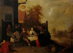 Figures dining before a country inn, possibly a betrothal or wedding party by David Teniers the Younger, sold Nov 2011