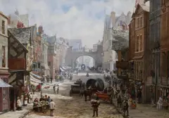 'Eastgate Street, Chester, from east of the Cross looking towards the Eastgate. The Grosvenor Hotel on the right' by Louise Rayner, sold Nov 2011