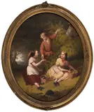 of three children picking berries by T. H. Matteson, oil on canvas, sold Jan 2014