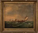 seascape with sailboats by Elisha Taylor Baker, oil on canvas, sold Jan 2014