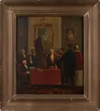 interior of the artist displaying his works by Thomas W. Whitley, oil on panel, sold Jan 2014