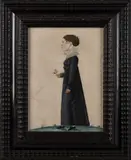 profile portrait of a young woman holding a flower by Jacob Maentel, watercolor, sold Jan 2014