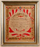 fraktur marriage certificate by Samuel Bentz, ink and watercolor, sold Jan 2014