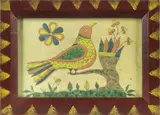 theorem of a bird perched on a stump by David Y. Ellinger, oil on velvet, sold Jan 2014