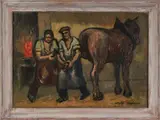 of a farrier and horse by Louis Audibert, oil on canvas, sold Dec 2013