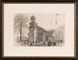 drawing of {Old Swedes Church} by Barclay Rubincam, pencil, sold Dec 2013