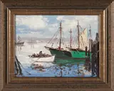 of Gloucester Harbor by Caesar Ricciardi, oil on board, sold Dec 2013