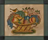 theorem of a basket of fruit by David Y. Ellinger, oil on velvet, sold Oct 2013