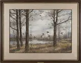 titled Mill Creek Covey - Quail by David Hagerbaumer, watercolor, sold Oct 2013