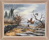 landscape with grouse in flight by David A. Maass, oil on board, sold Oct 2013