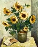 Wild Sunflowers and Shell by Albert Bela Bauer, oil on canvas, sold Jun 2024