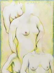 Untitled (nude torsos) by Lowell Nesbitt, 1983, colored pencil on Bainbridge illustration board, sold Jun 2024