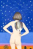 Untitled (Joanna with Fan) by Janet Cooling, 1978, oil pastel and colored pencil with rhinestones on Arches paper, sold Jun 2024