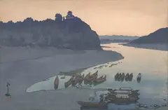 Kiso River (Kisogawa) by Hiroshi Yoshida, 1927, woodcut, sold Jun 2024