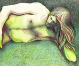 Untitled (Reclining Male Nude) by Lowell Nesbitt, 1990, pastel on Artist's Board, sold Jun 2024