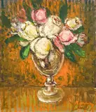Still Life with Roses by Albert Bela Bauer, oil on canvas, sold Jul 2024
