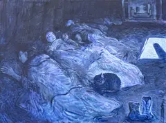Hoghaan Insomnia by Shonto Begay, 2016, oil on canvas, sold Jul 2024