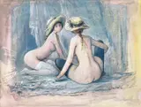 Untitled (Two Nudes) by Jacques Lalande, 1983, pastel on paper, sold Jul 2024