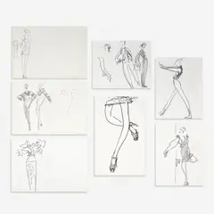 6 Drawings for Geoffrey Beene by Joe Eula, graphite, charcoal, pastel, and marker on paper, sold Jul 2024