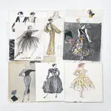 32 Illustrations for Geoffrey Beene by Jesper Nyeboe, c. 1985, watercolor, colored pencil, graphite, gouache, marker, and ink on paper, sold Jul 2024