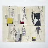 9 Illustrations for Geoffrey Beene by Jesper Nyeboe, 1980's, marker, pencil, charcoal on vellum Paper, sold Jul 2024