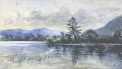 Lake Scene by John Appleton Brown, 1889, watercolor on paper, sold Jul 2024