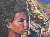 Untitled (Woman and Tiger) by Janet Cooling, pastel on paper, sold Sep 2024