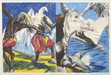 Untitled (Dancers and Animals) by Janet Cooling, 1985, colored pencil on paper, sold Sep 2024