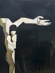 Untitled (Crucifixion) by Leonard Alberts, oil on canvas, sold Sep 2024