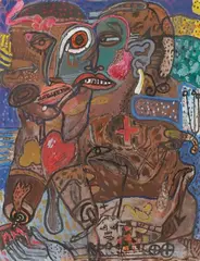 Personnages by Michel Macréau, 1965, Gouache, sold Dec 2021