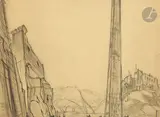 Égypte, ville d’Edfou by André Maire, 1937, Sanguine, sold Nov 2021
