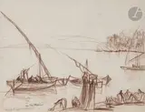 Felouque à Ismaïla, Égypte by André Maire, Sanguine, sold Nov 2021