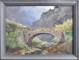 Pont et rivière by Antoine Barbier, Aquarelle sur carton, sold Jul 2021