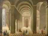 Elégantes et élégants sous des arcades by Pierre Joseph Lafontaine, Panneau de chêne, deux planches, non parqueté, sold Oct 2016