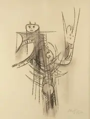 L'oiseau Zombie by Wifredo Lam, 1970, Pastel gras, sold Jun 2016