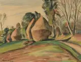 Les meules de foin by Charles Kvapil, 1927, Aquarelle, sold Jun 2016