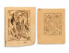 Composition by Albert Gleizes, vers 1946, Encre sur papier calque mis aux carreaux au crayon rouge, sold Oct 2017