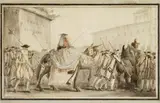 La Procession du Pape (Clement XIII arrivant au Quirinal après son élection de 1758 ?) by Charles Monnet, Plume et encre brune et grise, aquarelle, sold Jun 2010