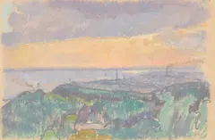 Flusslandschaft an der Elbe by Ivo Hauptmann, Um 1905, Pastellkreide auf chamoisfarbenem Papier, sold Aug 2026