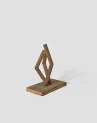 Aufrichtung von drei geteilten und gewinkelten Rundhölzern auf Holzplinthe by Hermann Glöckner, 1978, Holz, farbig lasiert, sold Jun 2026