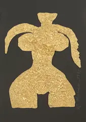 Gold Venus by Al Hansen, 1991, Collage mit gepresster Goldfolie auf schwarz getöntem Bütten, sold May 2026