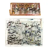 Two Figural Works by Purvis Young, Oil on found fabric, sold Jan 2021