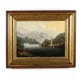 Sunset on the Harbor by Thomas Sidney Moran, Oil on canvas, sold Jan 2021