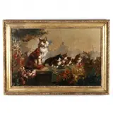 Mother Cat and Kittens in a Flower Garden by Charles Paillet, Oil on canvas, sold Jan 2021