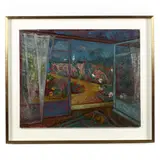 View of a French Garden with Sleeping Dachshund by Jacques Lestrille, Oil on canvas, sold Jan 2021