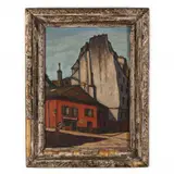 French Street Corner Scene by Harry Leroy Taskey, Oil on canvas, sold Jan 2021